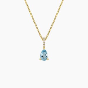 Aquamarine and Diamond Birthstone Pendant Necklace in 14K Yellow Gold