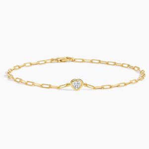 7 in. Heart Shaped Lab Diamond Paperclip Chain Bracelet (1/5 ct. tw.) in 14K Yellow Gold