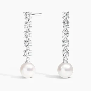 Cultured Pearl and Lab Diamond Tennis Earrings (1/3 ct. tw.) in 18K White Gold