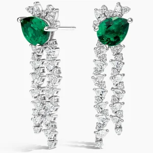 Olivetta Lab Emerald and Lab Diamond Drop Earrings in Platinum