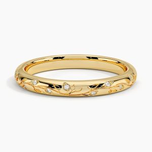 Verdure Engraved Diamond Ring in 14K Yellow Gold