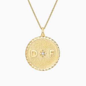 Initial 18 in. Diamond Medallion Necklace in 14K Yellow Gold