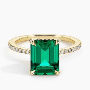 Samba Lab Emerald and Diamond Cocktail Ring in 14K Yellow Gold