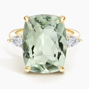 Soiree Prasiolite and Diamond Cocktail Ring in 14K Yellow Gold