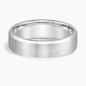Beveled Edge Matte 6.5mm Wedding Ring in 14K White Gold